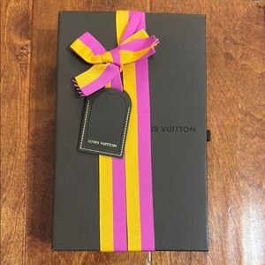 Louis Vuitton Brown  Gift Box with Pink and Yellow Ribbon